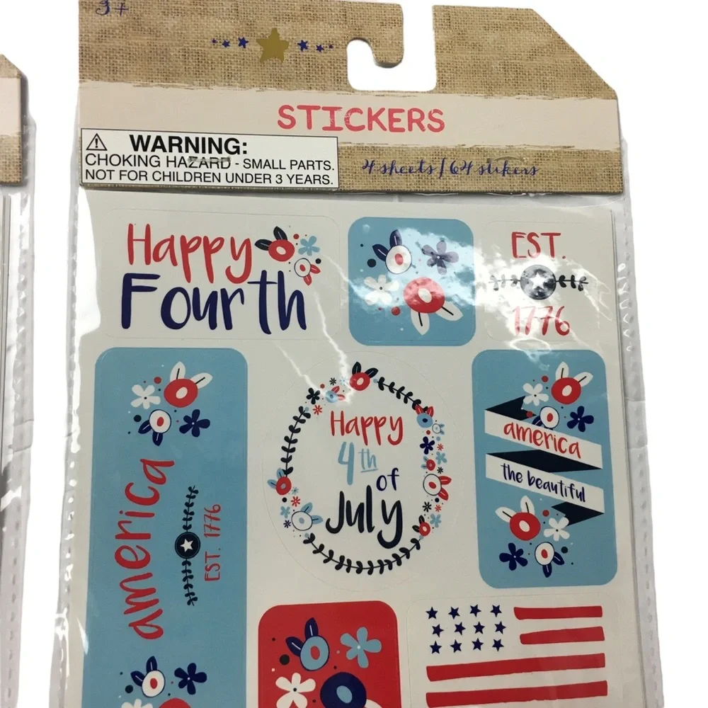 America Patriotic July 4th Stars Stripes Floral Stickers 8 Sheets 128 Total NEW